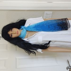 Stunning, Sheer Pale Aqua, Turquoise, White and Black Scarf